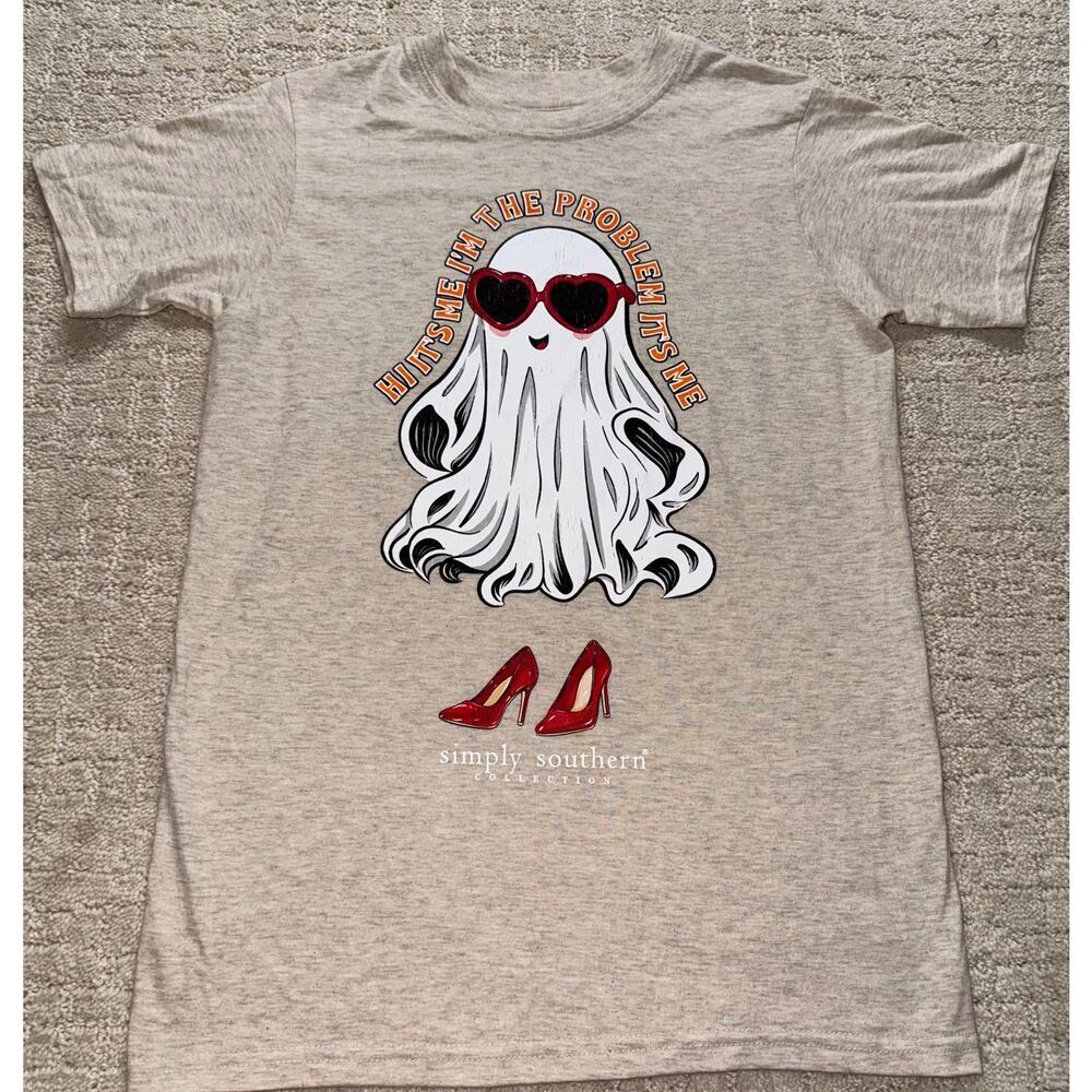 Simply Southern Ghost Heart Sunglasses T-Shirt Tan Graphic New Youth Small